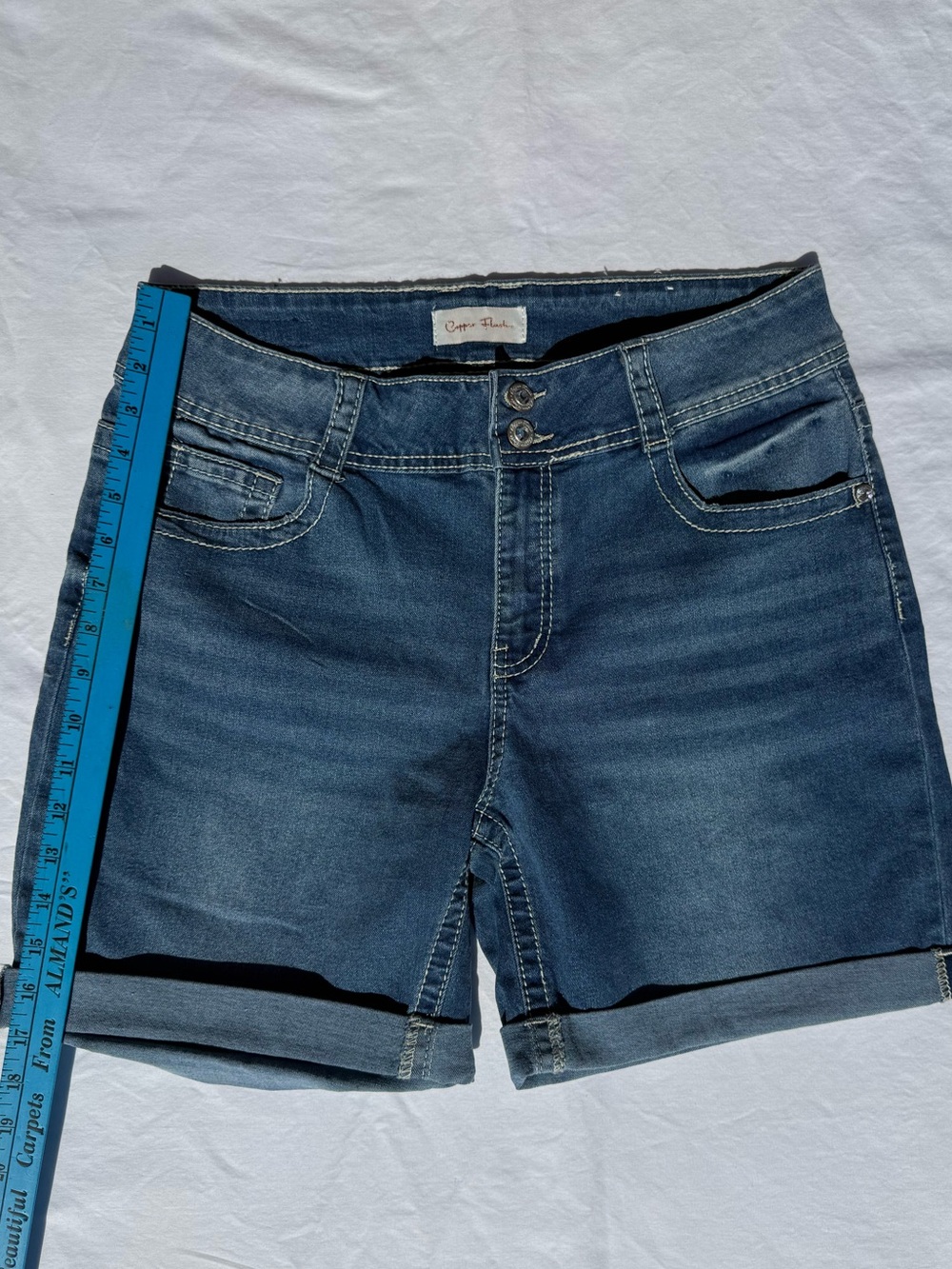 Women's Dark Blue Denim Roll-Cuff Jean Shorts